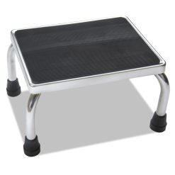 Medline Foot Stool, 1-Step, 350 Lb Capacity, 16 X 12 X 8.25, Steel, Chrome/Black Mat