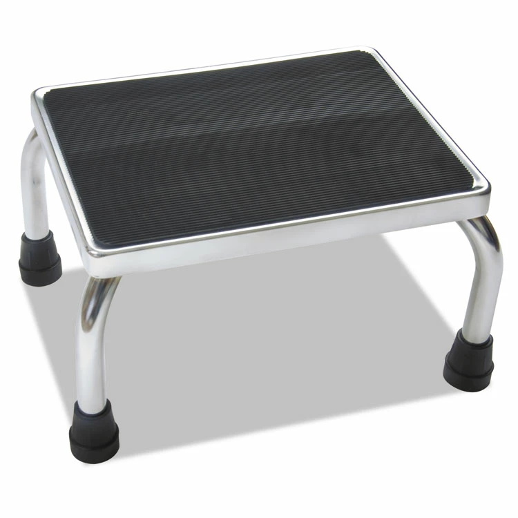 Medline Foot Stool, 1-Step, 350 Lb Capacity, 16 X 12 X 8.25, Steel, Chrome/Black Mat