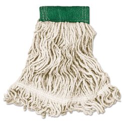 Rubbermaid Commercial Super Stitch Looped-End Wet Mop Head, Cotton/Synthetic, Medium, Green/White