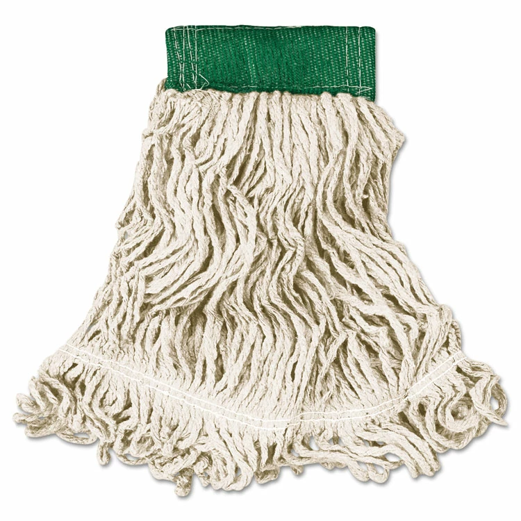 Rubbermaid Commercial Super Stitch Looped-End Wet Mop Head, Cotton/Synthetic, Medium, Green/White