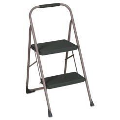 COSCO Big Step Folding Stool, 2-Step, 200 Lb Capacity, 20.5" Working Height, 22" Spread, Black/Gray