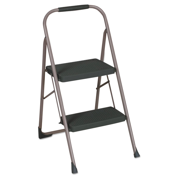 Big Step Folding Stool, 2-Step, 200 lb Capacity, 20.5" Working Height, 22" Spread, Black/Gray COSCO Big Step Folding Stool, 2-Step, 200 Lb Capacity, 20.5" Working Height, 22" Spread, Black/Gray -cuisinart shop 259588