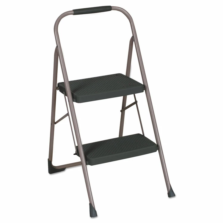 COSCO Big Step Folding Stool, 2-Step, 200 Lb Capacity, 20.5" Working Height, 22" Spread, Black/Gray