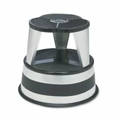 Cramer Kik-Step Steel Step Stool, 2-Step, 350 Lb Capacity, 16" Diameter X 14.25"h, Silvertone