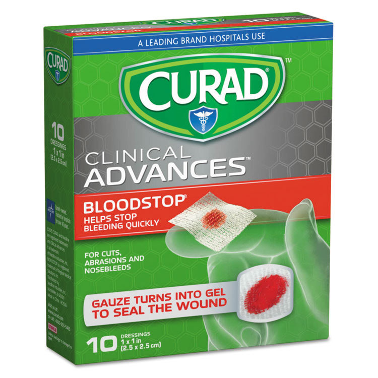 Curad Bloodstop Sterile Hemostat Gauze Pad, 1 X 1, 10/Box 3 Curad Bloodstop Sterile Hemostat Gauze Pad, 1 X 1, 10/Box