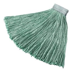 Rubbermaid Commercial Non-Launderable Cotton/Synthetic Cut-End Wet Mop Heads, 24 Oz, Green, 5" White Headband
