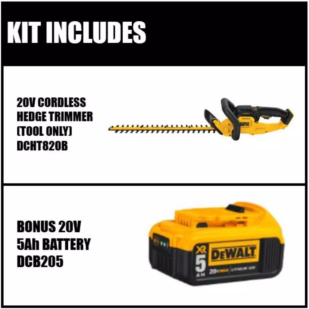 Trimmers DEWALT 22 In. 20V MAX Lithium-Ion Cordless Hedge Trimmer (Tool Only) With Bonus 20V MAX XR Premium (1) 5.0Ah Battery - Image 2