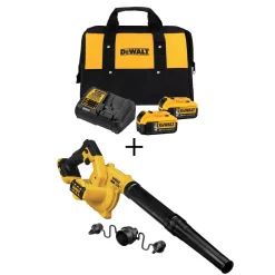 Leaf Blowers DEWALT 20-Volt MAX Cordless Compact Jobsite Blower 135 MPH 100 CFM With (2) 20-Volt 5.0Ah Batteries & Charger