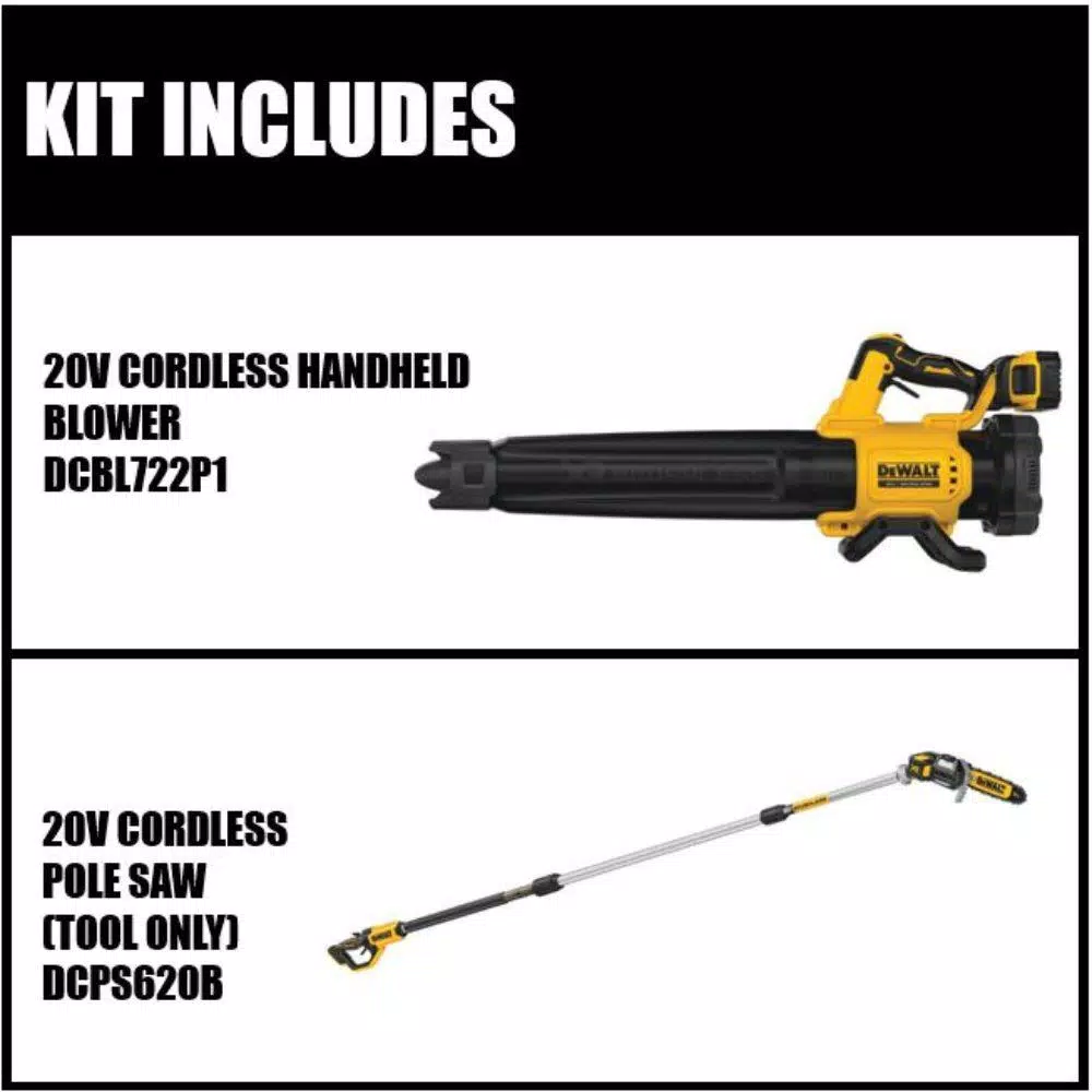 Leaf Blowers DEWALT 125 MPH 450 CFM 20V MAX Cordless Brushless Blower With (1) 5.0Ah Battery & Charger W/8 In. 20V MAX Pole Saw (Tool Only) - Image 2