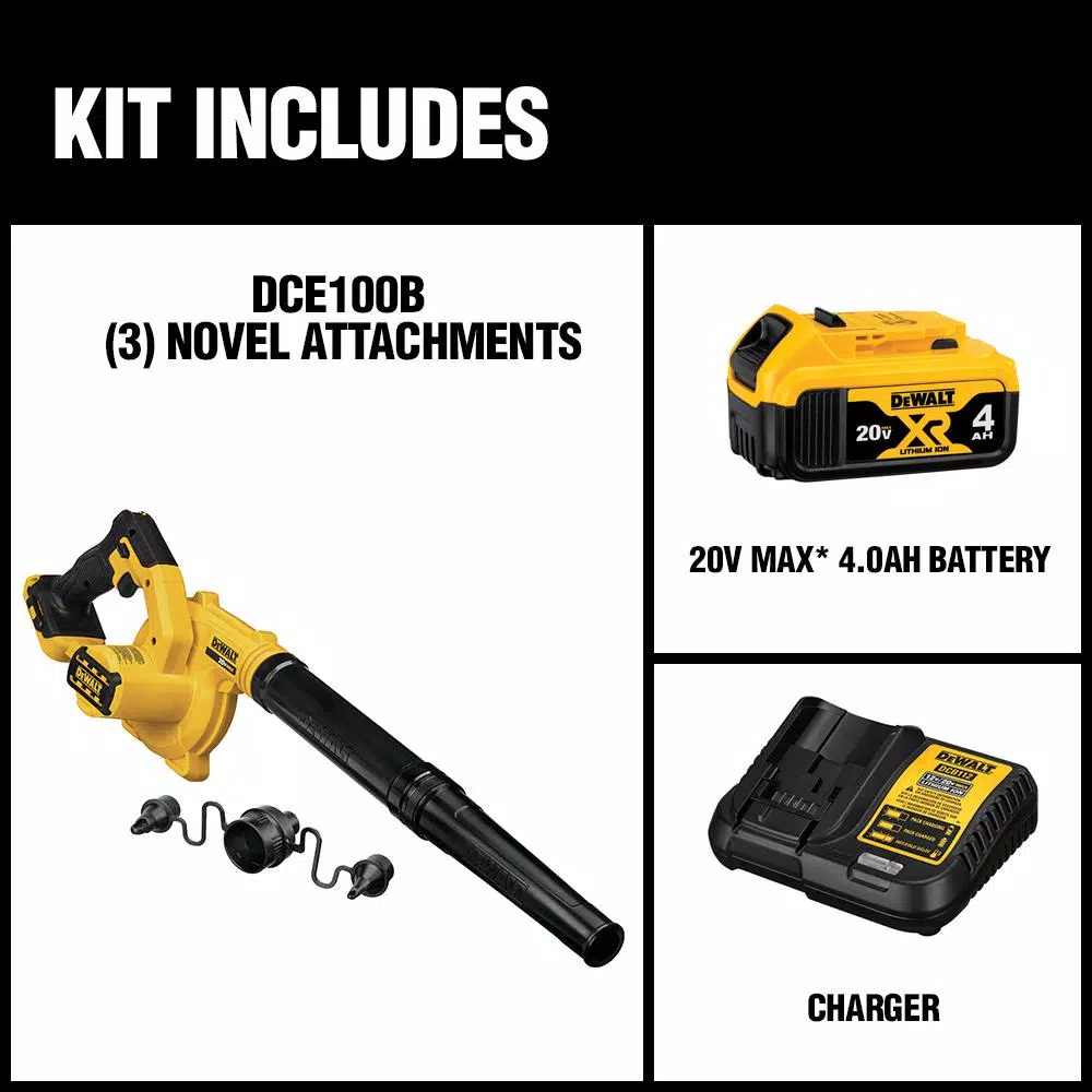 Leaf Blowers DEWALT 20-Volt MAX Cordless Compact Jobsite Blower 135 MPH 100 CFM With (1) 20-Volt 4.0Ah Battery & Charger - Image 2