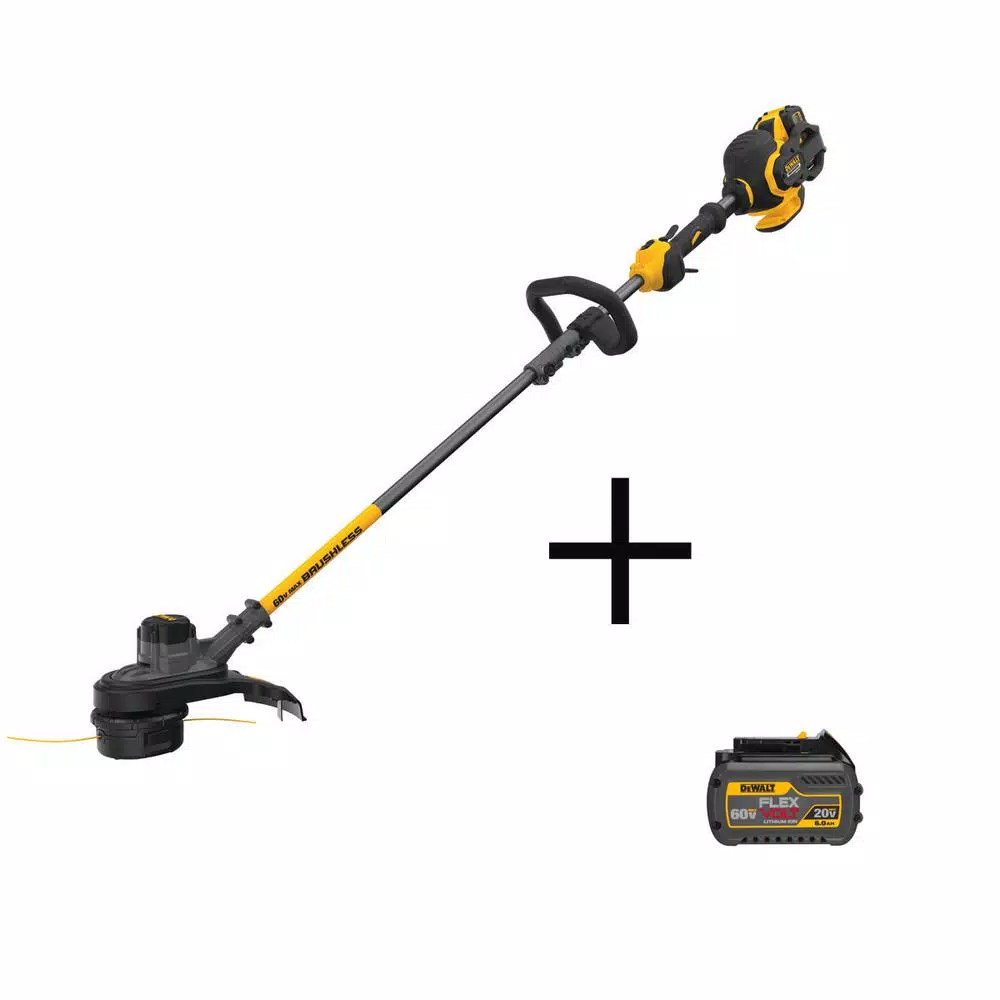 Trimmers DEWALT 15 In. 60-Volt MAX Li-Ion Cordless FLEXVOLT Brushless String Grass Trimmer With FLEXVOLT Li-Ion 6 Ah Battery