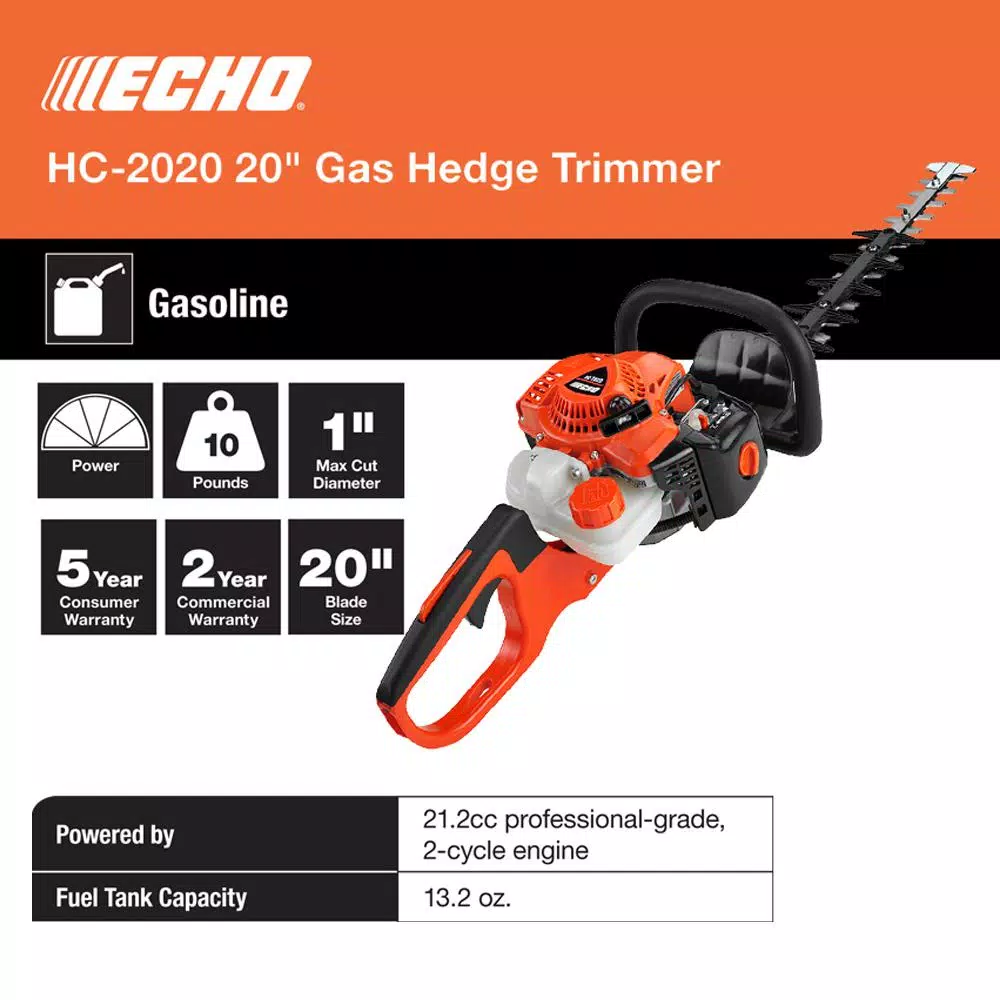 Trimmers ECHO 20 In. 21.2 Cc Gas 2-Stroke Cycle Hedge Trimmer - Image 4