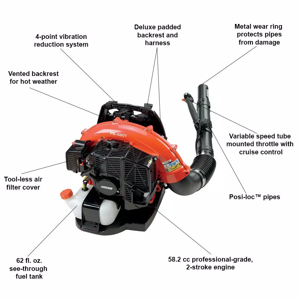 Leaf Blowers ECHO 216 MPH 517 CFM 58.2cc Gas 2-Stroke Cycle Backpack Leaf Blower With Tube Throttle - Image 2