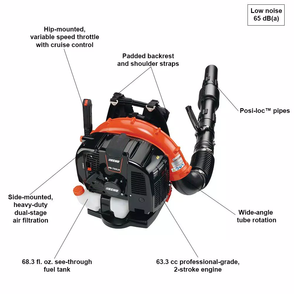 Leaf Blowers ECHO 214 MPH 535 CFM 63.3 Cc Gas 2-Stroke Cycle Backpack Leaf Blower With Hip Throttle 4 Leaf Blowers ECHO 214 MPH 535 CFM 63.3 Cc Gas 2-Stroke Cycle Backpack Leaf Blower With Hip Throttle - Image 2