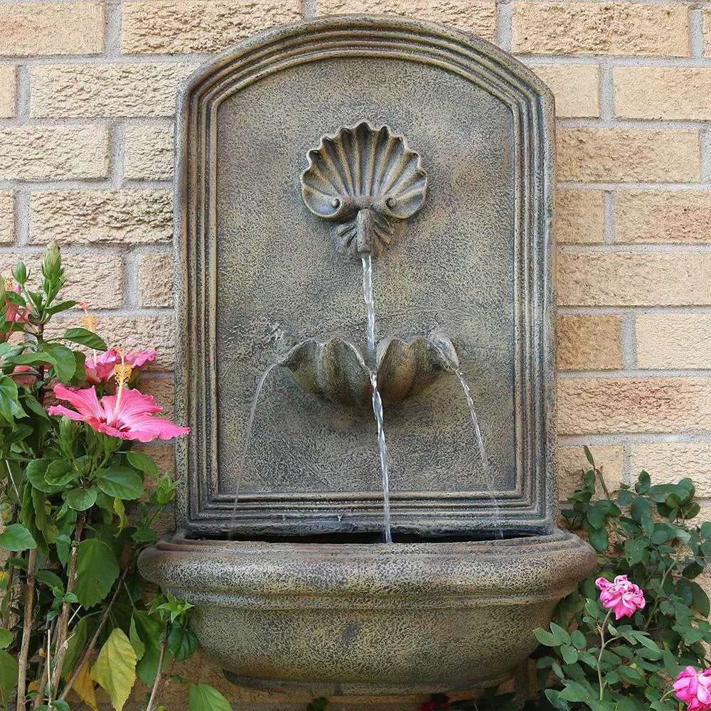 Outdoor Decor Sunnydaze Decor Seaside Resin Florentine Stone Solar Outdoor Wall Fountain With Battery Backup - Image 8
