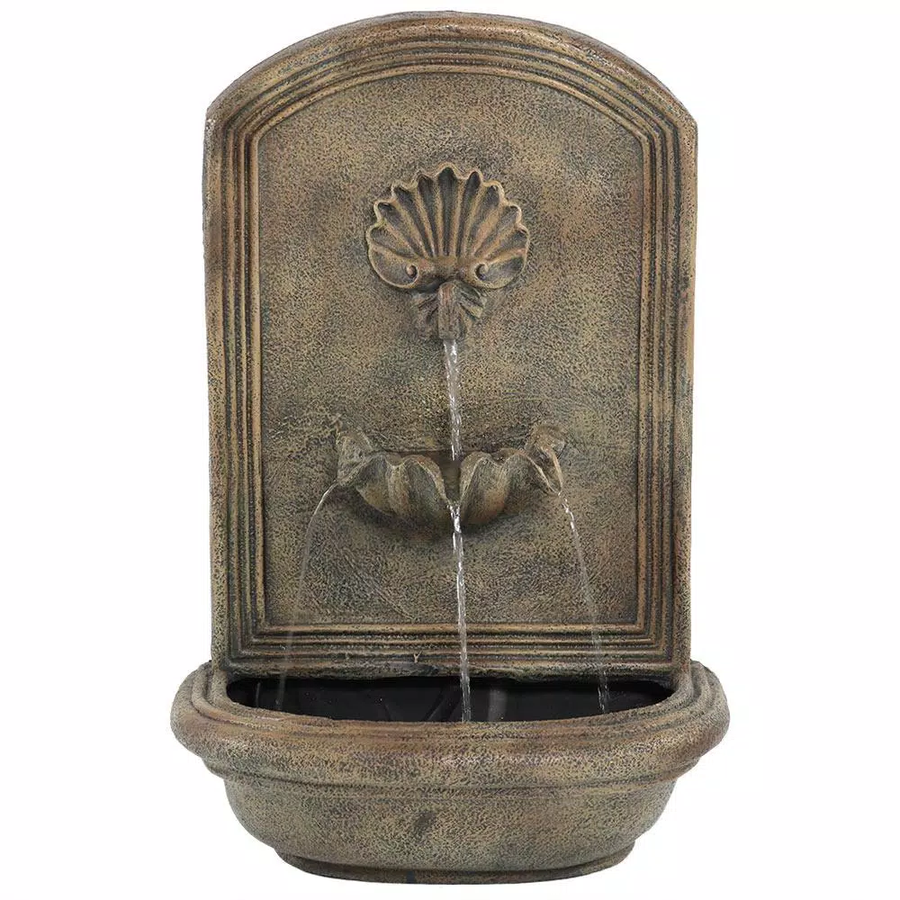 Outdoor Decor Sunnydaze Decor Seaside Resin Florentine Stone Solar Outdoor Wall Fountain With Battery Backup - Image 2