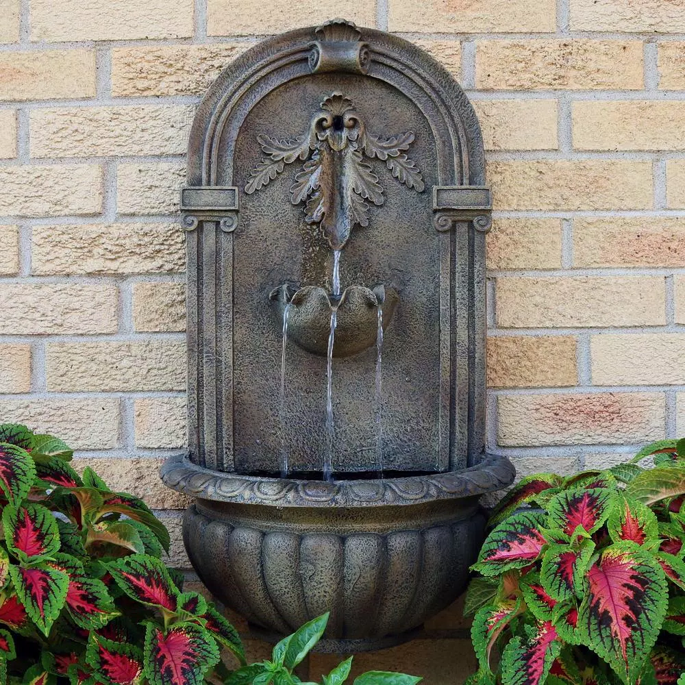 Outdoor Decor Sunnydaze Decor Florence Resin Florentine Stone Solar-On-Demand Outdoor Wall Fountain - Image 8