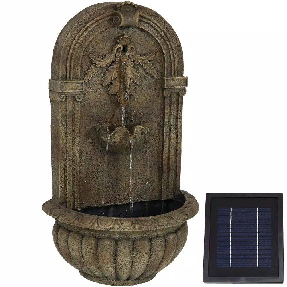 Outdoor Decor Sunnydaze Decor Florence Resin Florentine Stone Solar-On-Demand Outdoor Wall Fountain