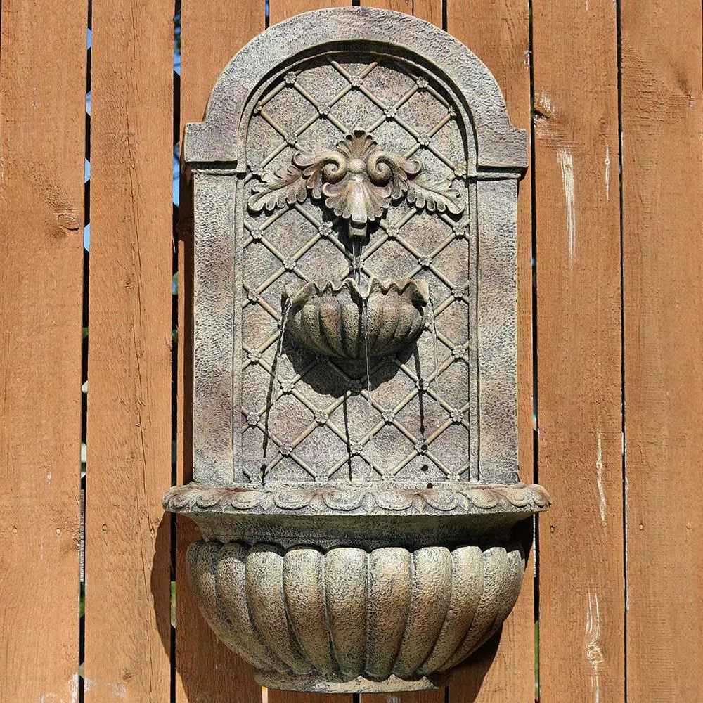 Outdoor Decor Sunnydaze Decor Venetian Resin Florentine Stone Finish Solar Outdoor Wall Fountain - Image 6