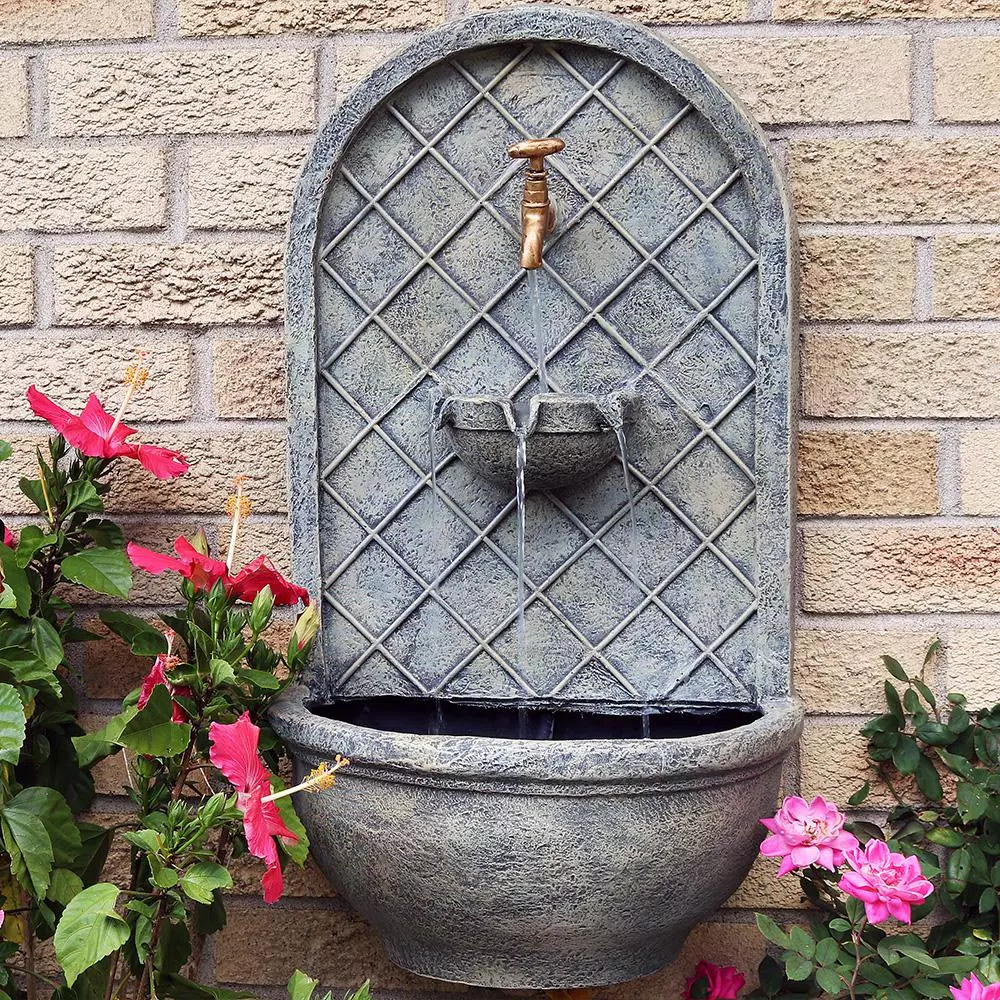 Outdoor Decor Sunnydaze Decor Messina Resin French Limestone Solar Outdoor Wall Fountain With Battery Backup - Image 8