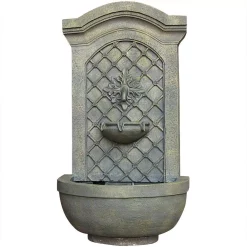Outdoor Decor Sunnydaze Decor Rosette Resin French Limestone Solar-On-Demand Outdoor Wall Fountain