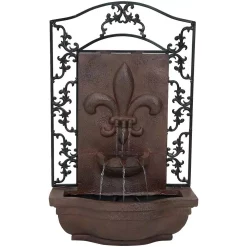 Outdoor Decor Sunnydaze Decor French Lily Resin Iron Solar Outdoor Wall Fountain