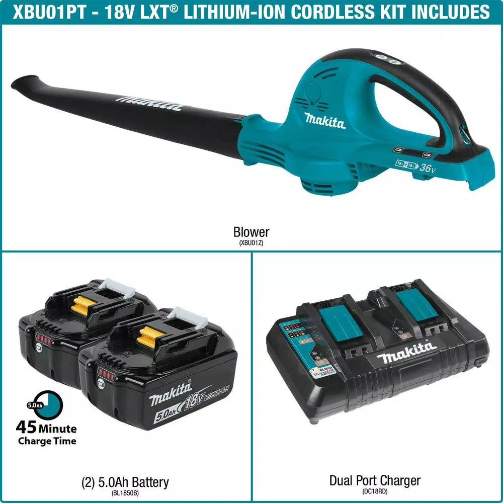 Leaf Blowers Makita 18-Volt X2 (36-Volt) 208 MPH 155 CFM LXT Lithium-Ion Cordless Blower Kit With (2) Batteries 5.0Ah And Charger 4 Leaf Blowers Makita 18-Volt X2 (36-Volt) 208 MPH 155 CFM LXT Lithium-Ion Cordless Blower Kit With (2) Batteries 5.0Ah And Charger - Image 2