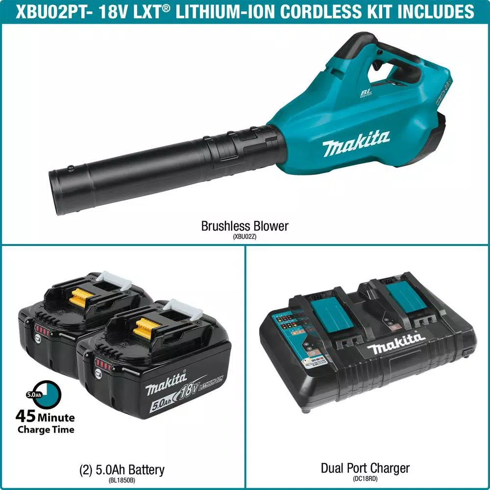 Leaf Blowers Makita 120 MPH 473 CFM 18-Volt X2 (36-Volt) LXT Lithium-Ion Brushless Cordless Blower Kit With 2 Batteries 5.0Ah And Charger 4 Leaf Blowers Makita 120 MPH 473 CFM 18-Volt X2 (36-Volt) LXT Lithium-Ion Brushless Cordless Blower Kit With 2 Batteries 5.0Ah And Charger - Image 2