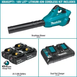 Leaf Blowers Makita 120 MPH 473 CFM 18-Volt X2 (36-Volt) LXT Lithium-Ion Brushless Cordless Blower Kit With Four 5.0 Ah Batteries -cuisinart shop makita cordless leaf blowers xbu02pt1 77 1000