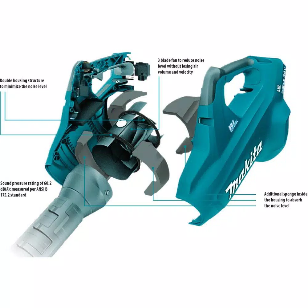 Leaf Blowers Makita 18-Volt X2 (36V) LXT 473 CFM 120 MPH Brushless Cordless Blower Kit With 4 Batteries (5.0Ah) With Flat End Nozzle, XBU02Z 5 Leaf Blowers Makita 18-Volt X2 (36V) LXT 473 CFM 120 MPH Brushless Cordless Blower Kit With 4 Batteries (5.0Ah) With Flat End Nozzle, XBU02Z - Image 4