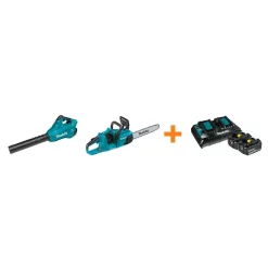 Leaf Blowers Makita 18V X2 LXT Blower And 18V X2 LXT 14 In. Chain Saw With Bonus 18V LXT Starter Pack