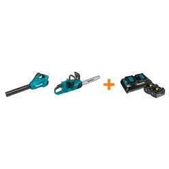 Leaf Blowers Makita 18V X2 LXT Blower And 18V X2 LXT 16 In. Chain Saw With Bonus 18V LXT Starter Pack