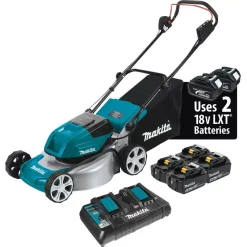 Lawn Mowers Makita 18 In. 18-Volt X2 36-Volt 5.0Ah LXT Lithium-Ion Cordless Steel Deck Walk Behind Push Lawn Mower Kit With 4 Batteries
