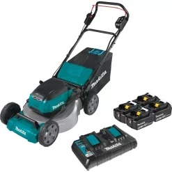 Lawn Mowers Makita 21 In. 18-Volt X2 (36-Volt) LXT Lithium-Ion Cordless Walk Behind Push Lawn Mower Kit With 4 Batteries (5.0 Ah)