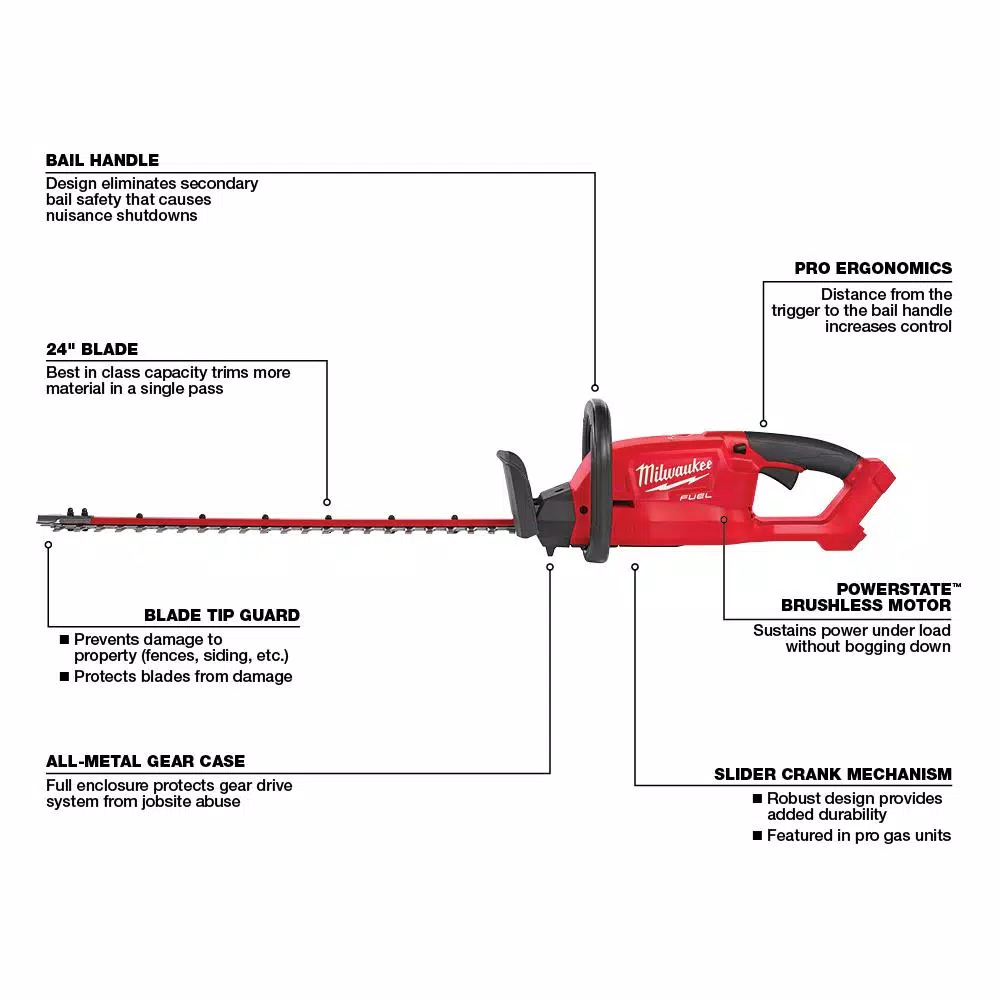 Trimmers Milwaukee M18 FUEL 24 In. 18-Volt Lithium-Ion Brushless Cordless Hedge Trimmer (Tool-Only) - Image 2