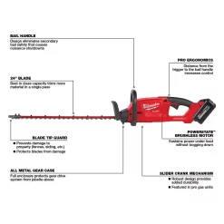 Trimmers Milwaukee M18 FUEL 24 In. 18-Volt Lithium-Ion Brushless Cordless Hedge Trimmer Kit With 8.0 Ah Battery And Rapid Charger -cuisinart shop milwaukee cordless hedge trimmers 2726 21hd 40 1000