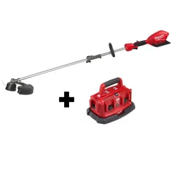 Trimmers Milwaukee M18 FUEL 18-Volt Lithium-Ion Cordless Brushless String Trimmer With Attachment Capability With M18 6-Port BatteryCharger