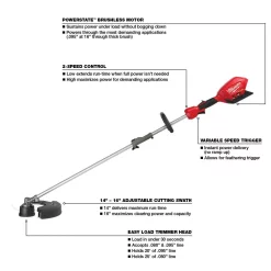 Trimmers Milwaukee M18 FUEL 18-Volt Lithium-Ion Cordless Brushless QUIK-LOK String Grass Trimmer With 0.095 In. X 250 Ft. Trimmer Line -cuisinart shop milwaukee cordless string trimmers 2825 20st 49 16 2713 40 1000