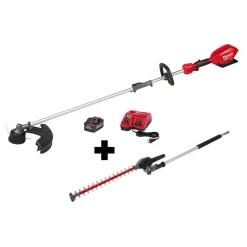 Trimmers Milwaukee M18 FUEL 18-Volt Lithium-Ion Brushless Cordless String Trimmer Kit With M18 FUEL Hedge Trimmer Attachment