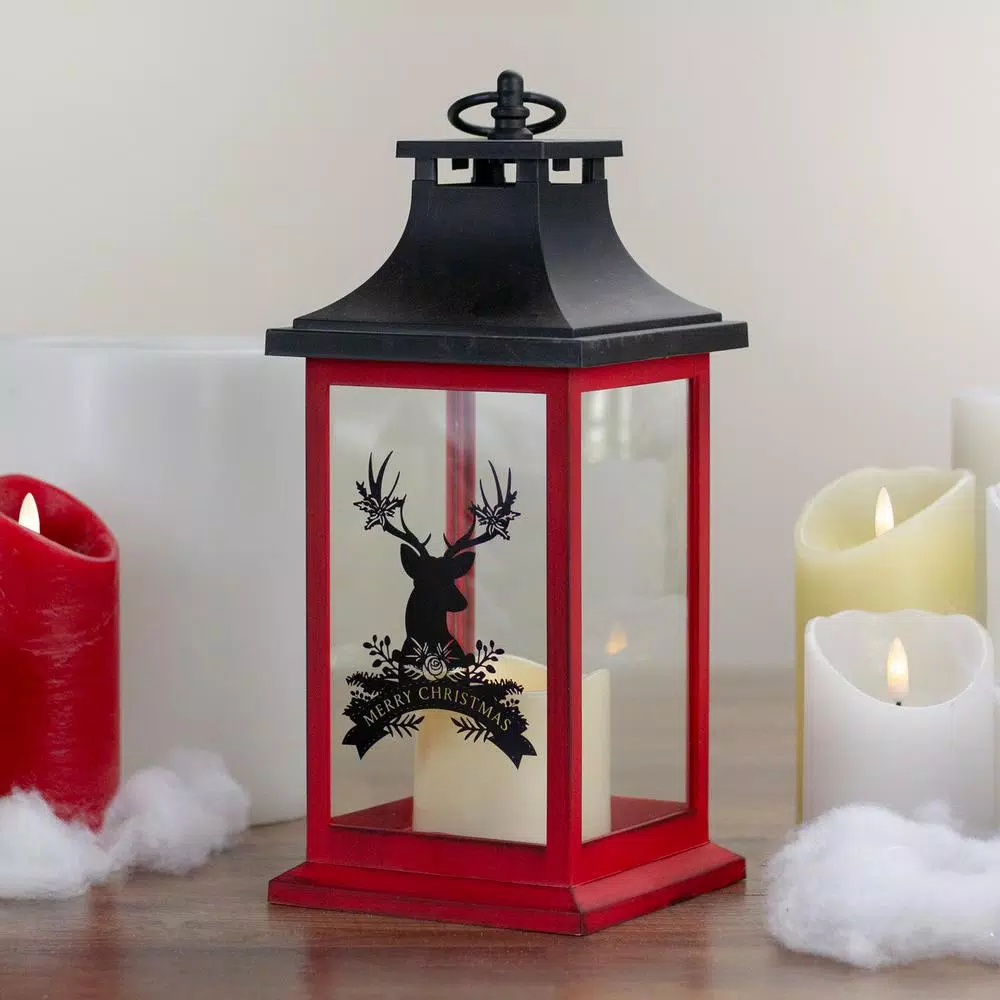 Outdoor Decor Northlight 12 In. Red And Black LED Candle With Deer Christmas Lantern - Image 2