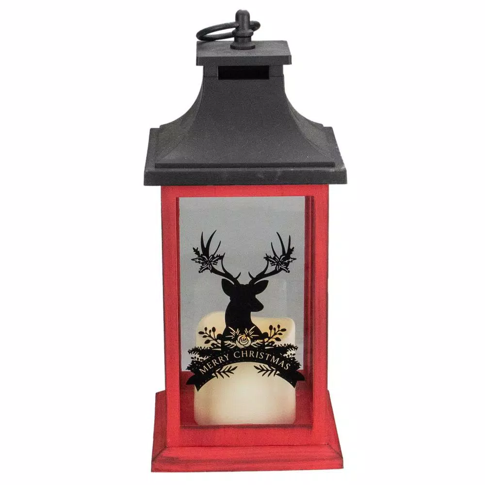 Outdoor Decor Northlight 12 In. Red And Black LED Candle With Deer Christmas Lantern