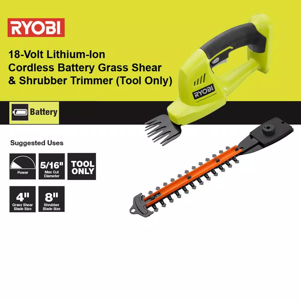 Trimmers RYOBI ONE+ 18-Volt Lithium-Ion Cordless Battery Grass Shear And Shrubber Trimmer (Tool Only) 12 Trimmers RYOBI ONE+ 18-Volt Lithium-Ion Cordless Battery Grass Shear And Shrubber Trimmer (Tool Only) - Image 10