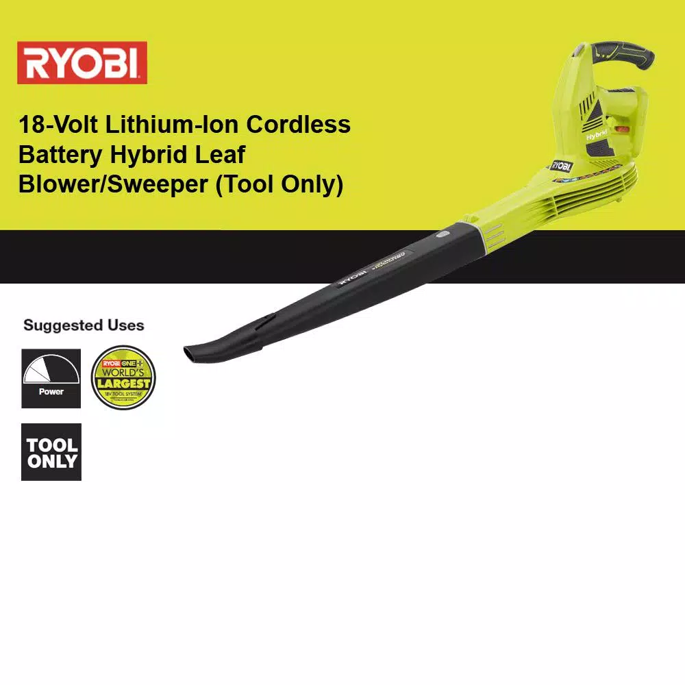 RYOBI ONE+ 150 MPH 200 CFM 18-Volt Lithium-Ion Cordless Battery Hybrid Leaf Blower/Sweeper (Tool Only) Leaf Blowers RYOBI ONE+ 150 MPH 200 CFM 18-Volt Lithium-Ion Cordless Battery Hybrid Leaf Blower/Sweeper (Tool Only) -cuisinart shop ryobi cordless leaf blowers p2107a 76 1000