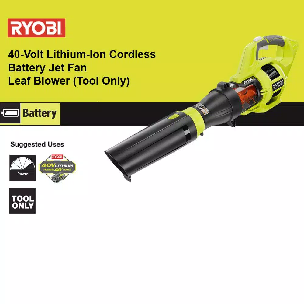 Leaf Blowers RYOBI 110 MPH 480 CFM Variable-Speed Turbo 40-Volt Lithium-ion Cordless Battery Jet Fan Leaf Blower (Tool Only) 14 Leaf Blowers RYOBI 110 MPH 480 CFM Variable-Speed Turbo 40-Volt Lithium-ion Cordless Battery Jet Fan Leaf Blower (Tool Only) - Image 12