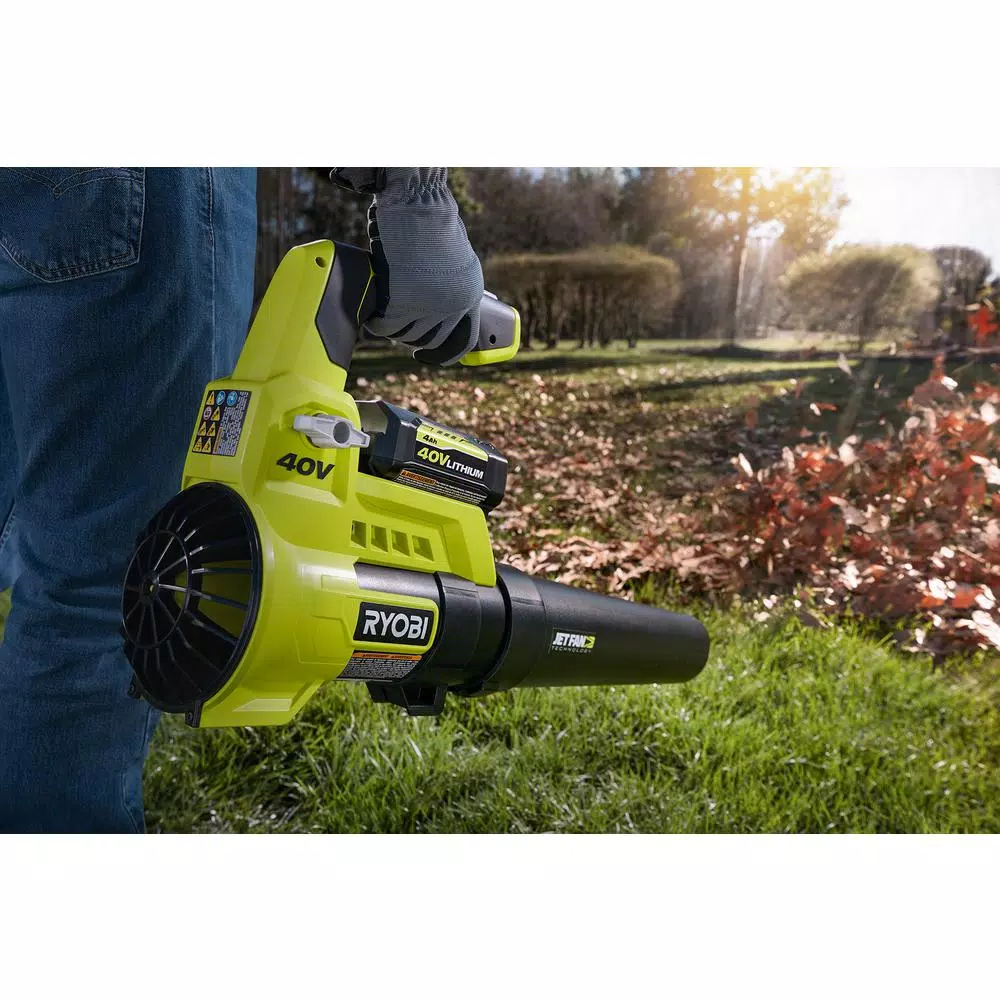 RYOBI 110 MPH 525 CFM 40-Volt Lithium-Ion Jet Fan Leaf Blower with Lawn and Leaf Bag – 4.0 Ah Battery and Charger Included Leaf Blowers RYOBI 110 MPH 525 CFM 40-Volt Lithium-Ion Jet Fan Leaf Blower With Lawn And Leaf Bag – 4.0 Ah Battery And Charger Included -cuisinart shop ryobi cordless leaf blowers ry40480vnm lb 31 1000