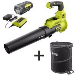 Leaf Blowers RYOBI 110 MPH 525 CFM 40-Volt Lithium-Ion Jet Fan Leaf Blower With Lawn And Leaf Bag – 4.0 Ah Battery And Charger Included