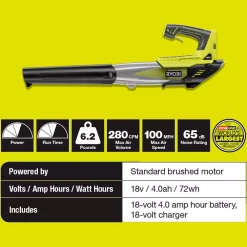Leaf Blowers RYOBI Reconditioned ONE+ 100 MPH 280 CFM 18-Volt Lithium-Ion Cordless Leaf Blower – 4.0 Ah Battery And Charger Included 18 Leaf Blowers RYOBI Reconditioned ONE+ 100 MPH 280 CFM 18-Volt Lithium-Ion Cordless Leaf Blower – 4.0 Ah Battery And Charger Included -cuisinart shop ryobi cordless leaf blowers zrp2180 76 1000