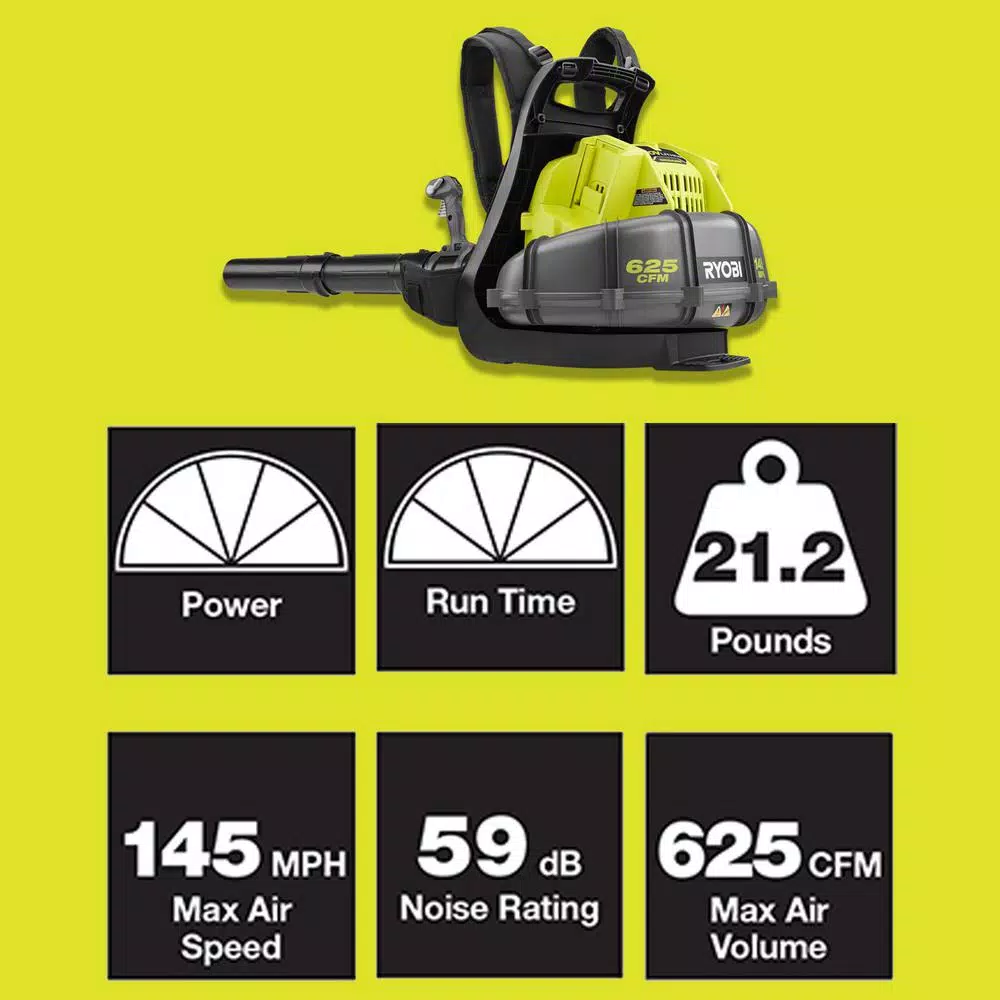 RYOBI Reconditioned 145 MPH 625 CFM 40-Volt Lithium-Ion Cordless Backpack Blower 5 Ah Battery and Charger Included Leaf Blowers RYOBI Reconditioned 145 MPH 625 CFM 40-Volt Lithium-Ion Cordless Backpack Blower 5 Ah Battery And Charger Included -cuisinart shop ryobi cordless leaf blowers zrry40440 fa 1000