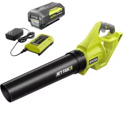 Leaf Blowers RYOBI Reconditioned 110 MPH 500 CFM 40-Volt Lithium-Ion Cordless Variable-Speed Jet Fan Leaf Blower, 4.0Ah Battery And Charger