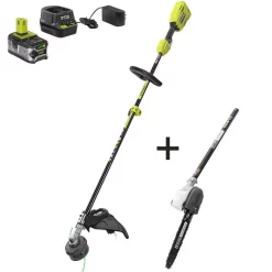 Trimmers RYOBI ONE+ 18-Volt Cordless Attachment Capable Brushless String Trimmer And Pruner, 4.0 Ah Battery And Charger Included